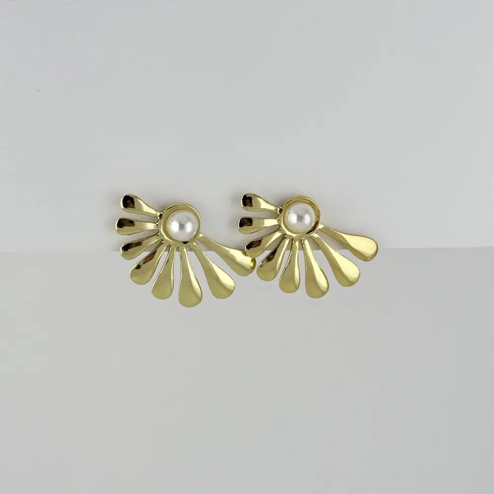 Maxi aretes en acero gold perla modelo 7