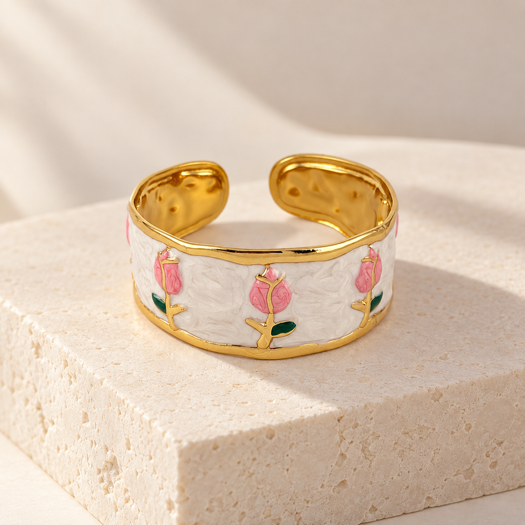 Brazalete en acero gold rigido esmaltado Ref. 6