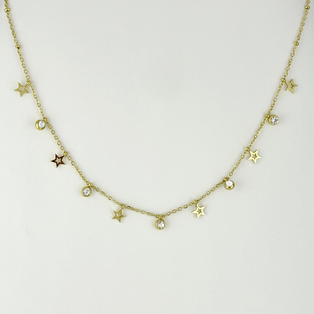 COLLAR EN ACERO GOLD ESTRELLAS CIRCONES