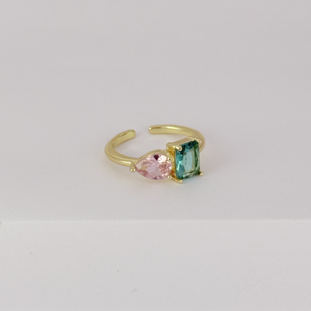 Anillo en rodinado gold cristales colores modelo 30