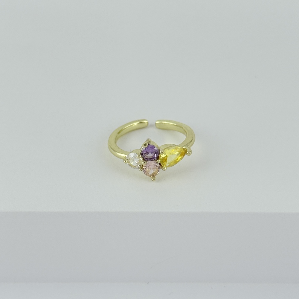 Anillo en rodinado gold cristales colores modelo 11