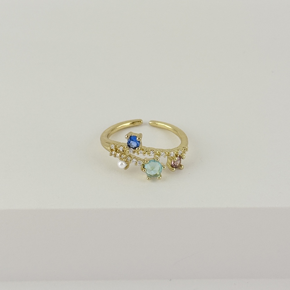 Anillo en rodinado gold cristales colores modelo 16