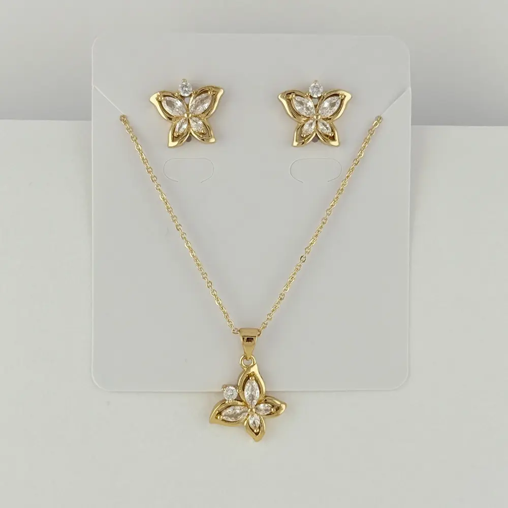 Juego en Rodinado Gold Champagne microcirconia Mariposa