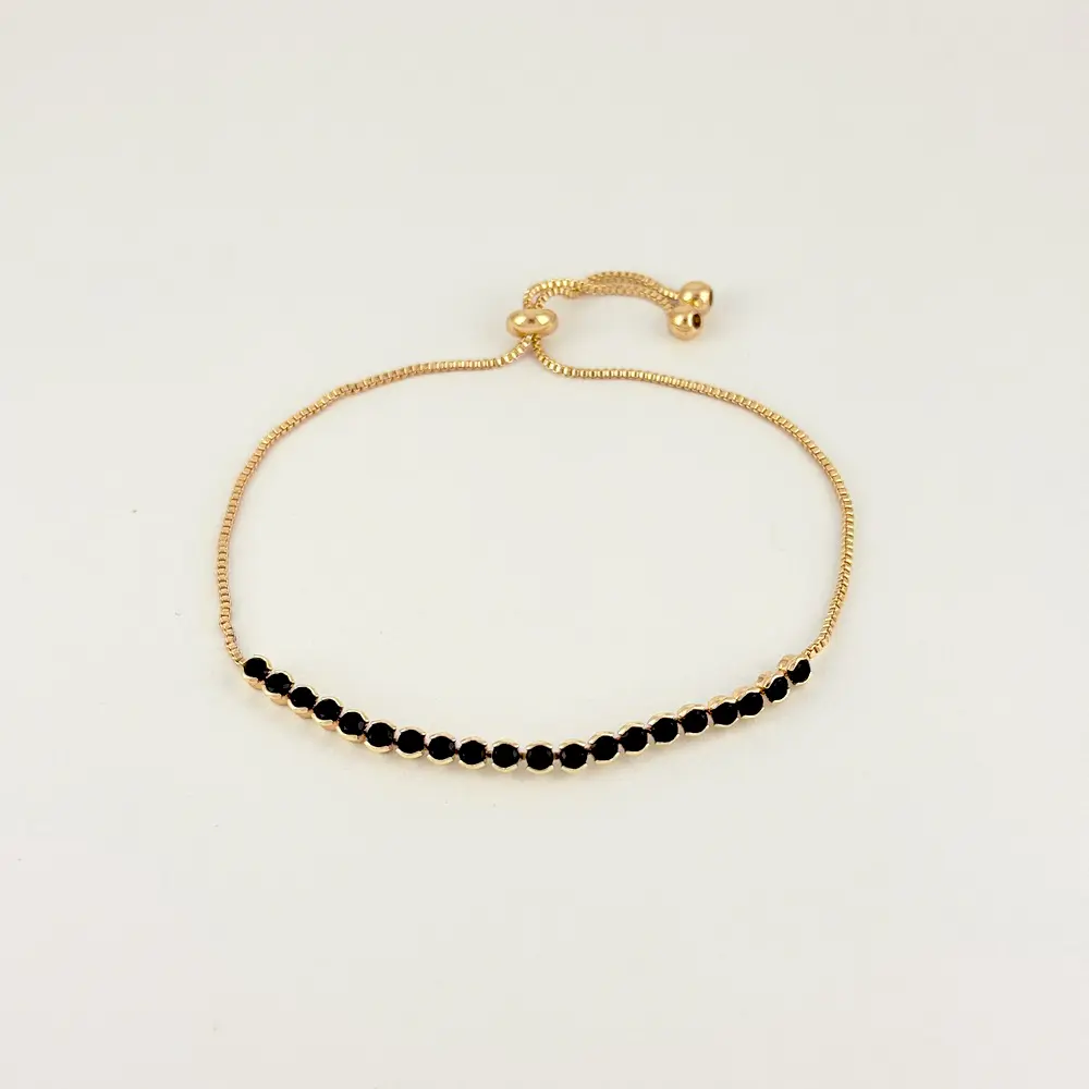 Pulsera en Rodinado Gold Champagne ajustable circones negros