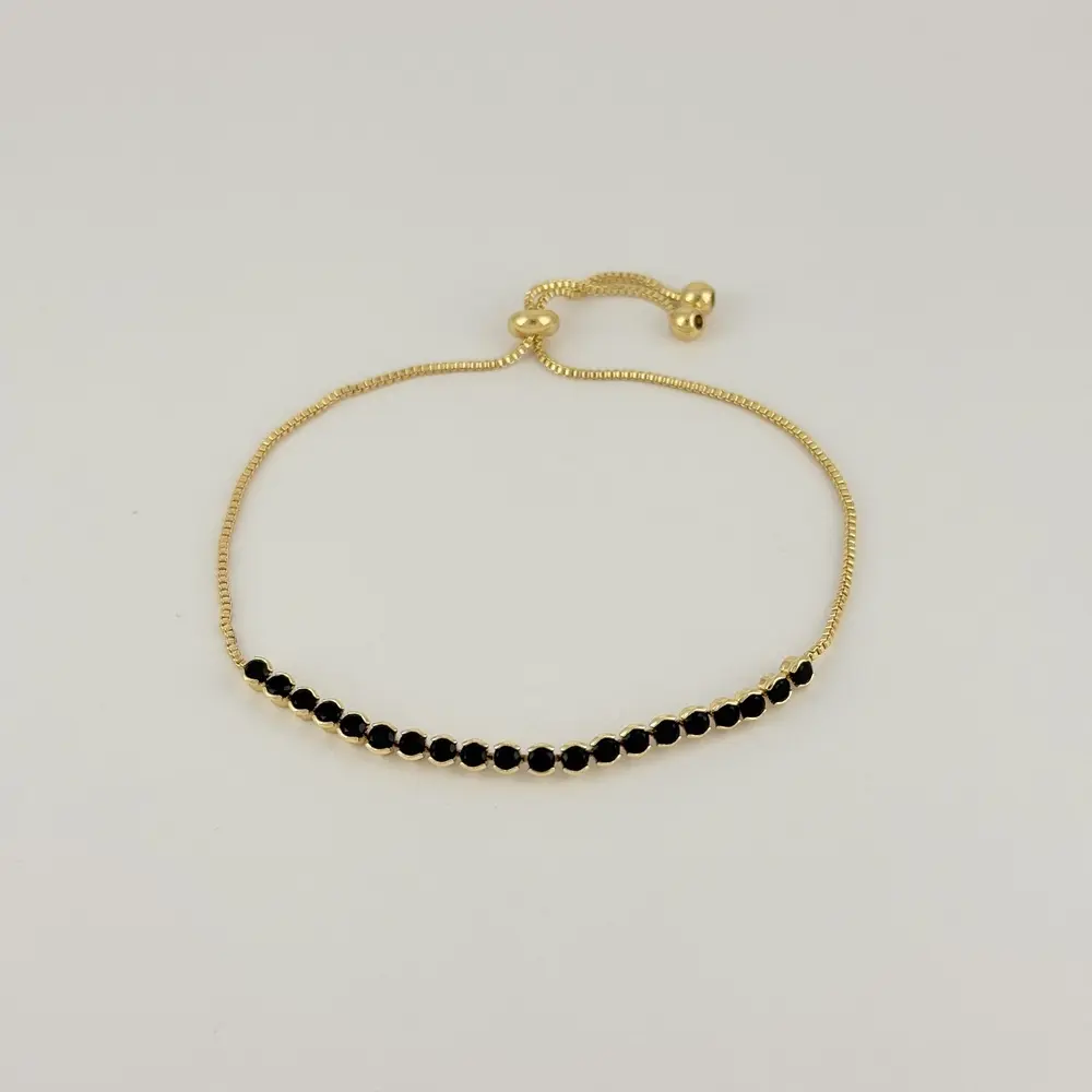 Pulsera en Rodinado Gold Champagne ajustable circones negros