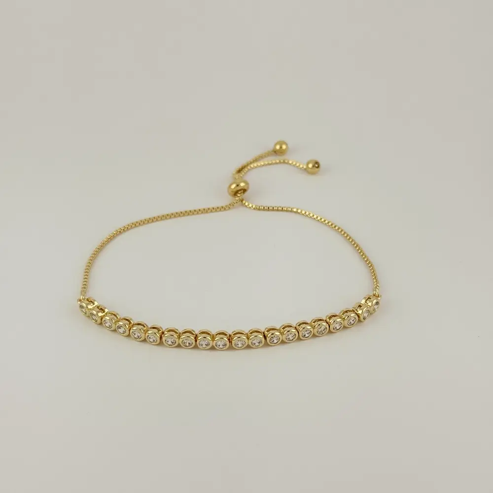 Pulsera en Rodinado Gold Champagne ajustable círculos cristal blanco