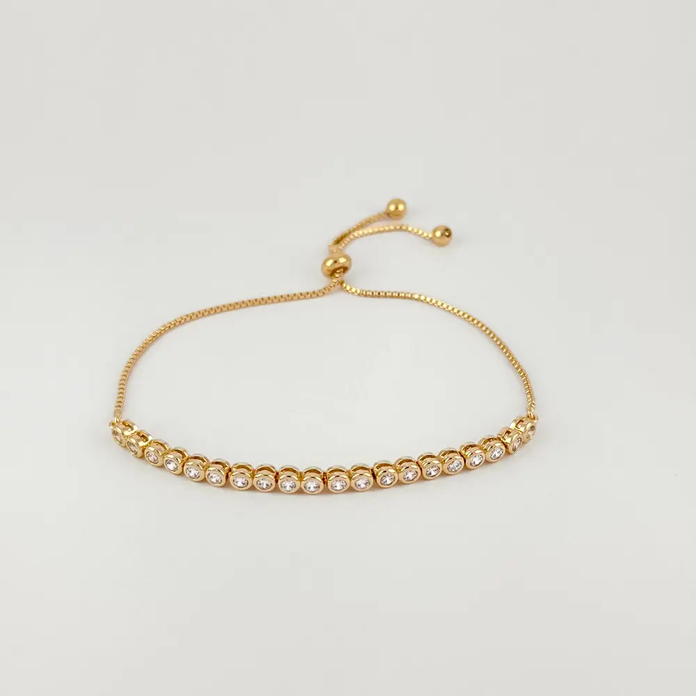 Pulsera en Rodinado Gold Champagne ajustable círculos cristal blanco