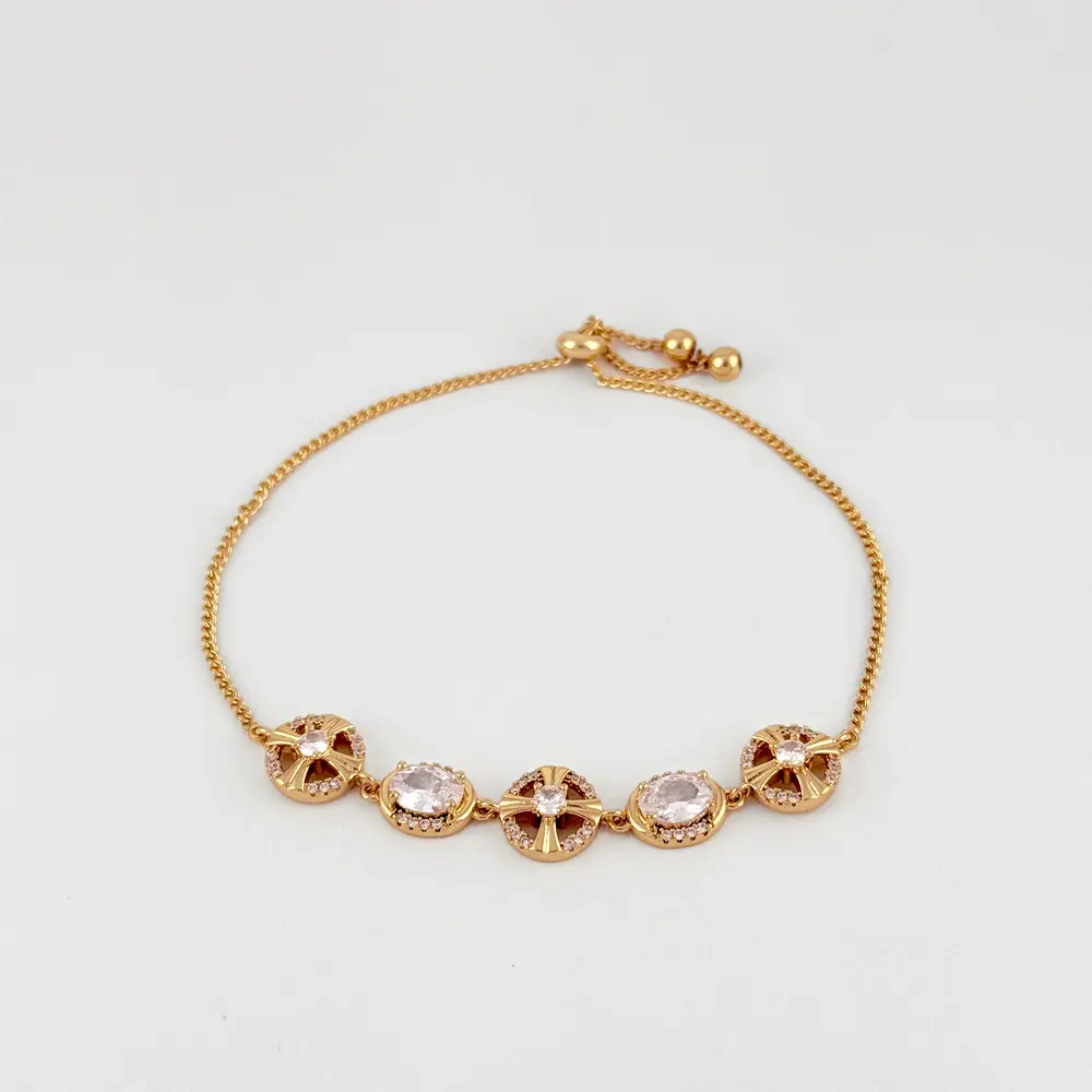 Pulsera en Rodinado Gold Champagne ajustable circulo ovalo cristal