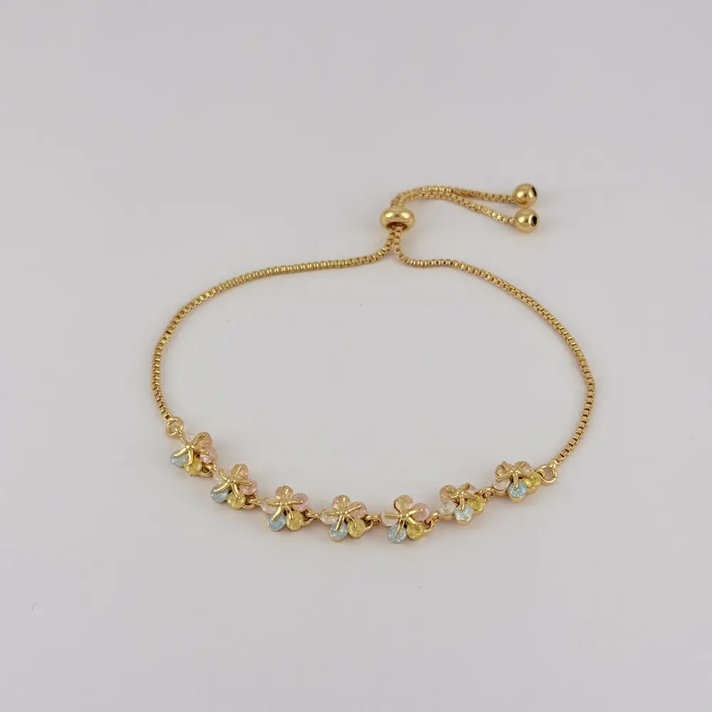 Pulsera en Rodinado Gold Champagne ajustable flor cristal colores
