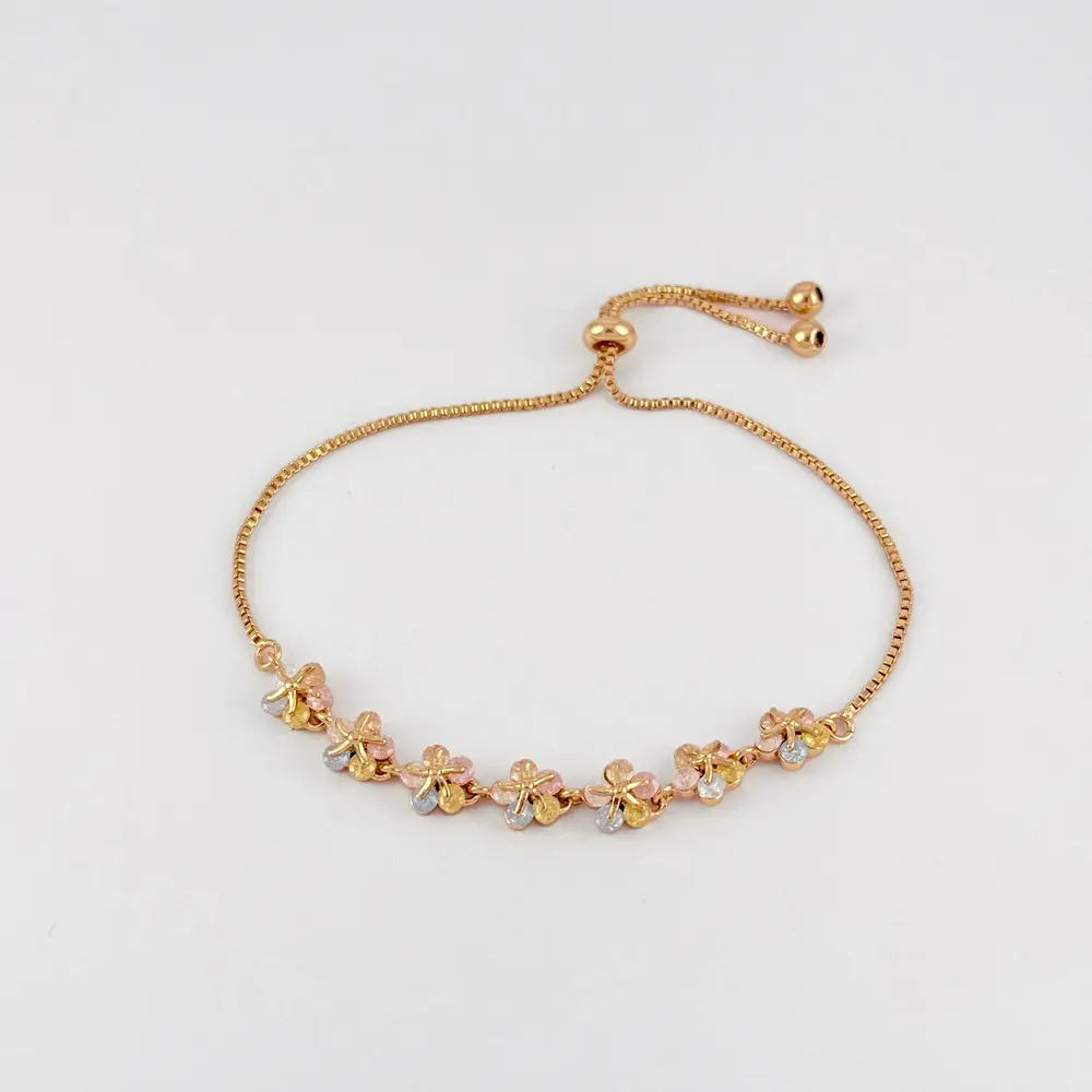 Pulsera en Rodinado Gold Champagne ajustable flor cristal colores