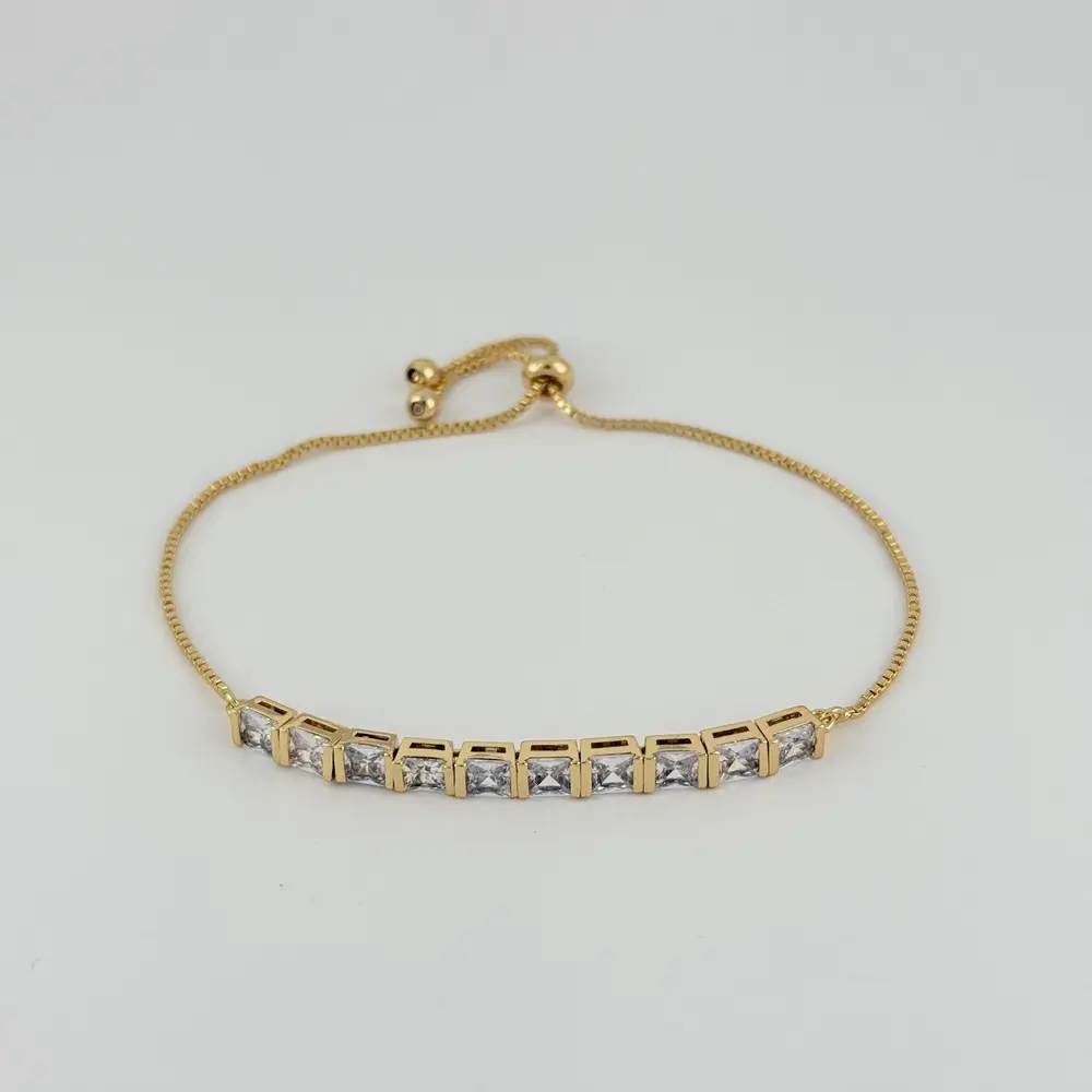 Pulsera en Rodinado Gold Champagne ajustable cristal cuadrado