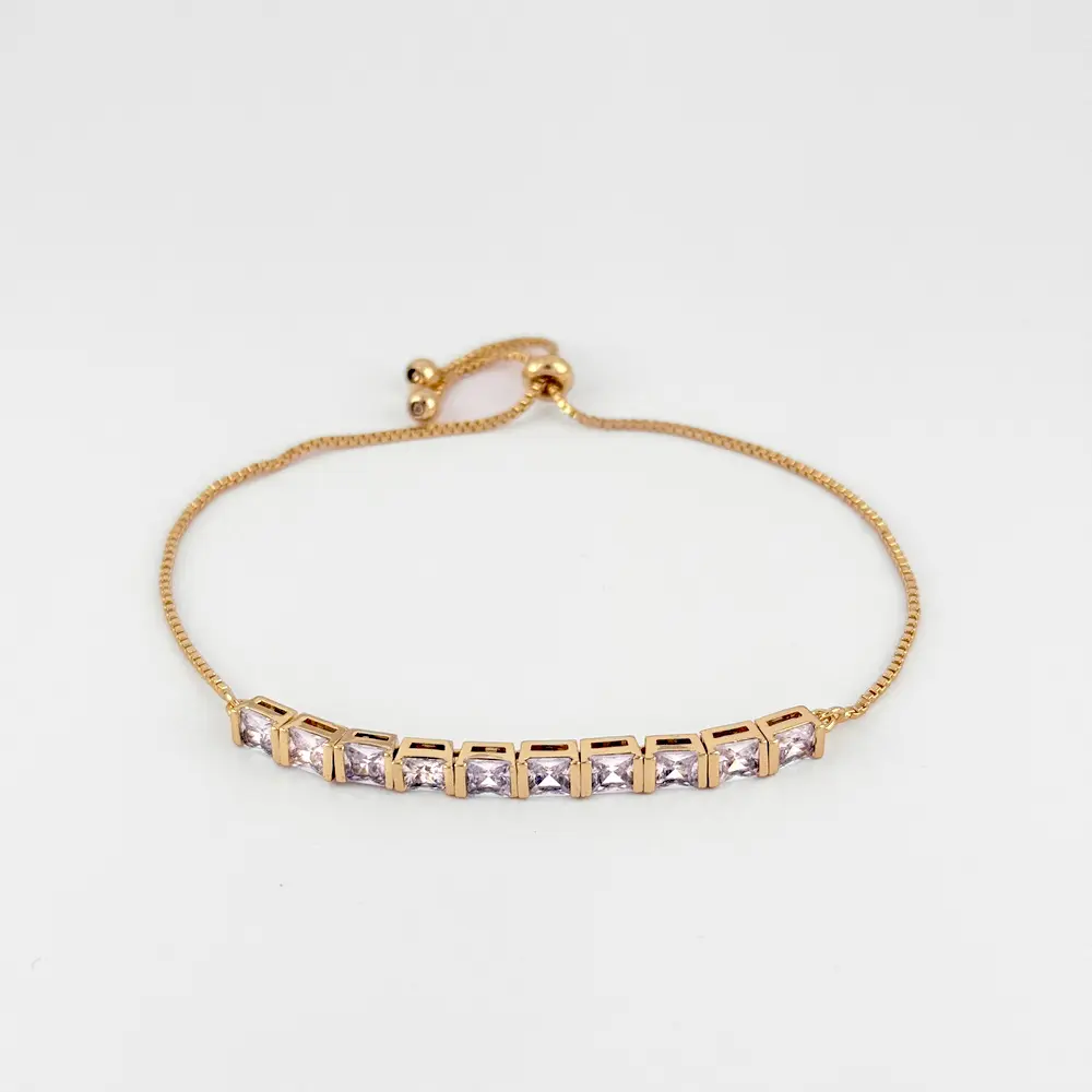 Pulsera en Rodinado Gold Champagne ajustable cristal cuadrado