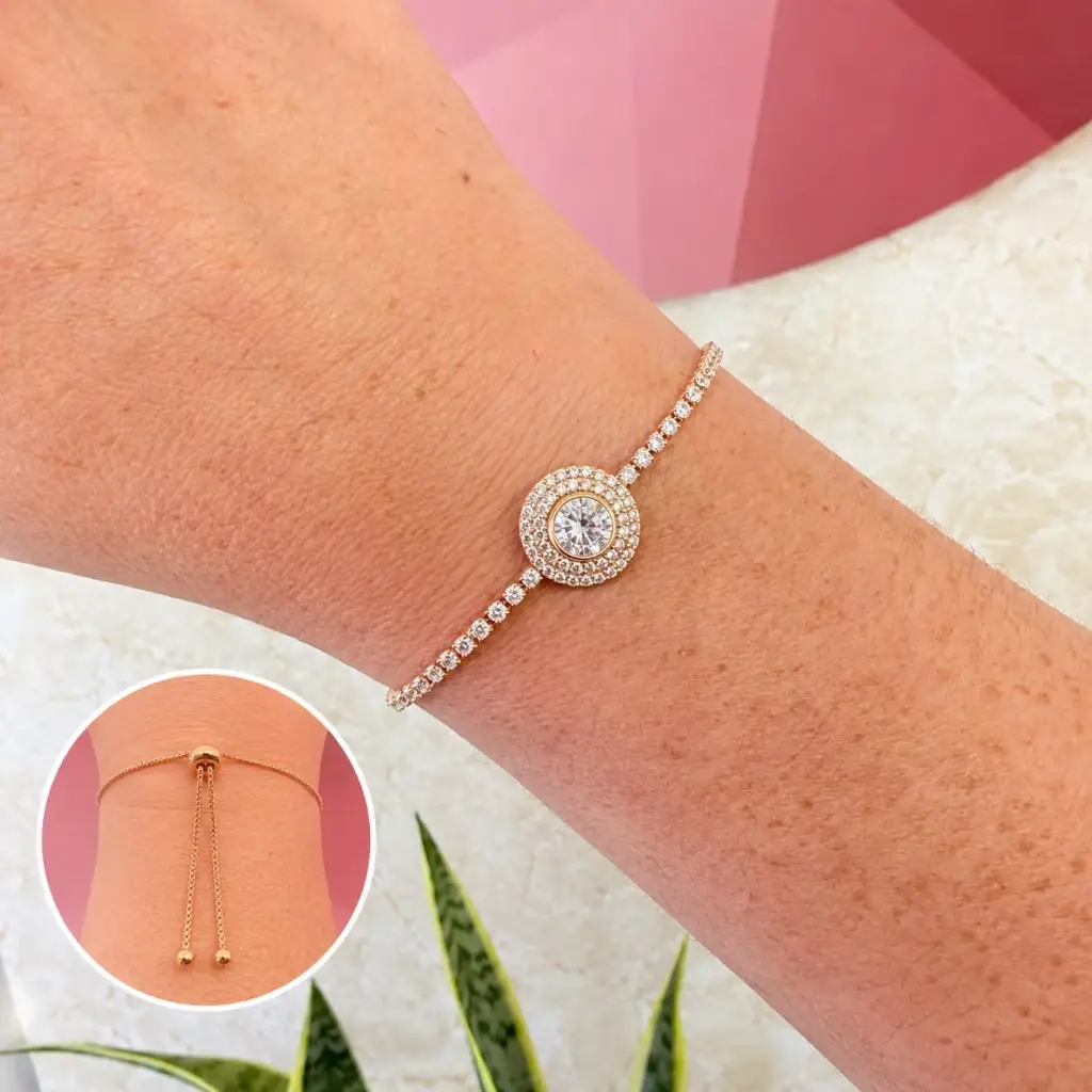 Pulsera en Rodinado Gold Champagne ajustable círculo microcirconia especial