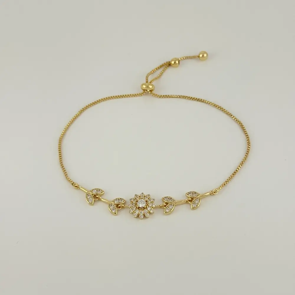 Pulsera en Rodinado Gold Champagne ajustable girasoles microcirconia