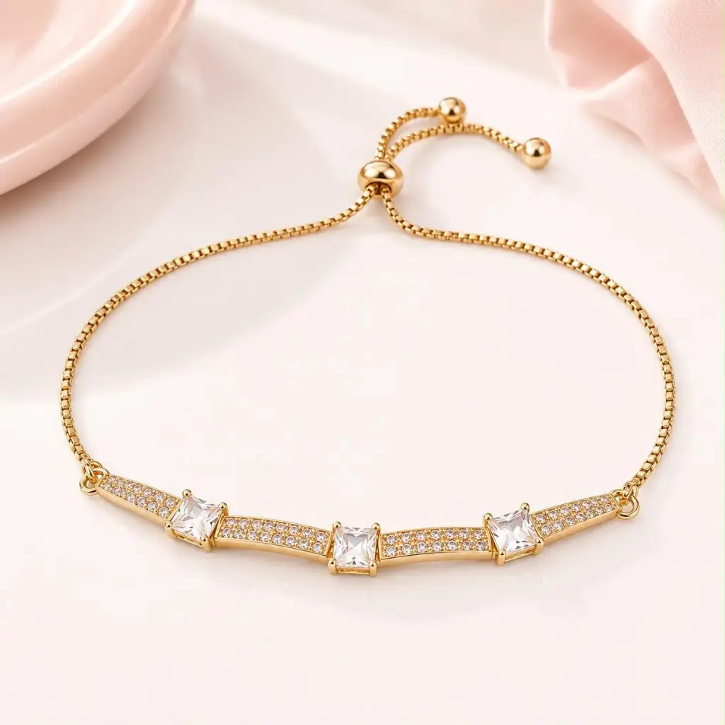 [G-PL-252] Pulsera en Rodinado Gold Champagne ajustable microcirconia especial