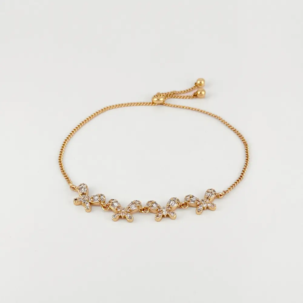 Pulsera en Rodinado Gold Champagne ajustable mariposas microcirconia