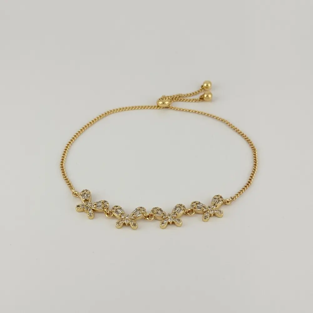 Pulsera en Rodinado Gold Champagne ajustable mariposas microcirconia