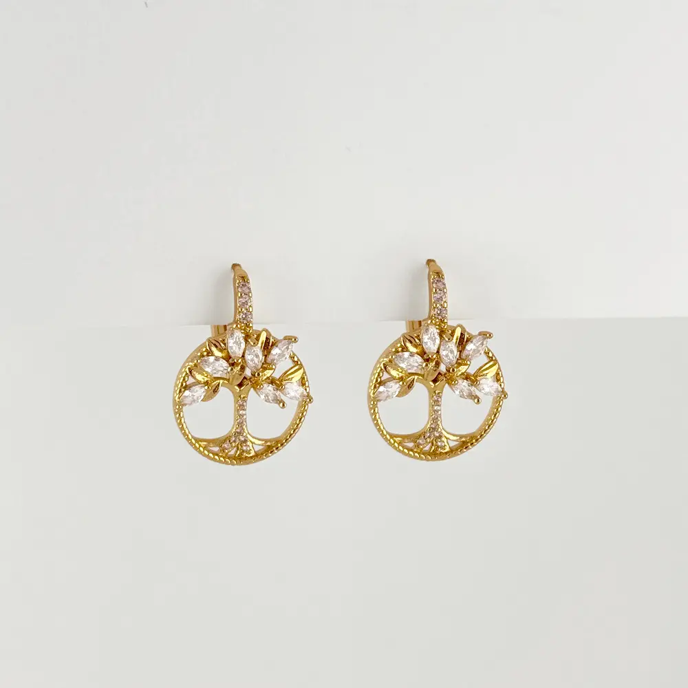 Aretes en Rodinado Gold Champagne sistema gancho catalán árbol cristales