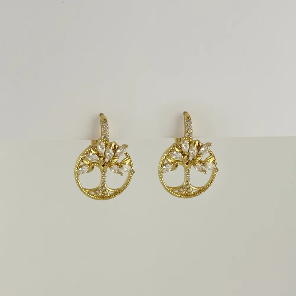 Aretes en Rodinado Gold Champagne sistema gancho catalán árbol cristales