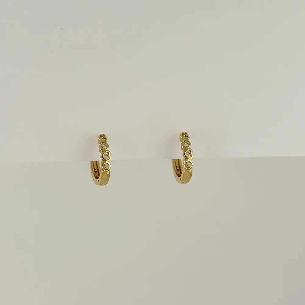 Argolla huggie en Rodinado Gold Champagne corazones circones 1.4 cm