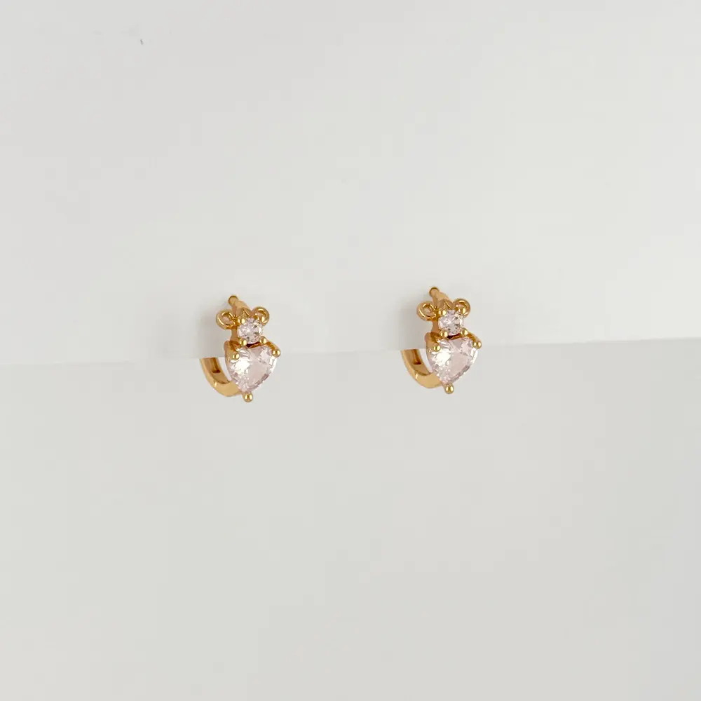 Argolla huggie en Rodinado Gold Champagne cristal corazón 1.3 cm