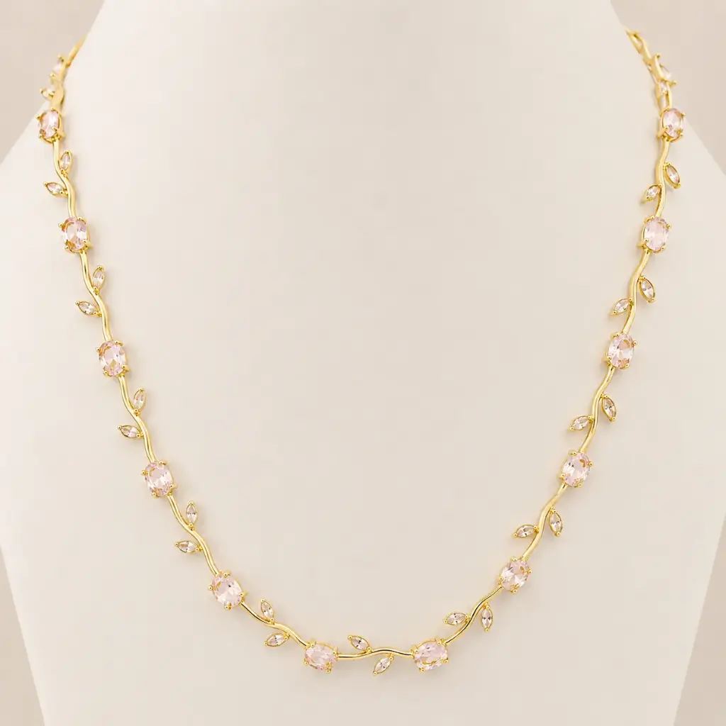 Collar en rodinado Gold Tulipán cristales rosados