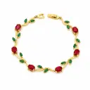 Pulsera en rodinado gold Tulipán cristales rojos