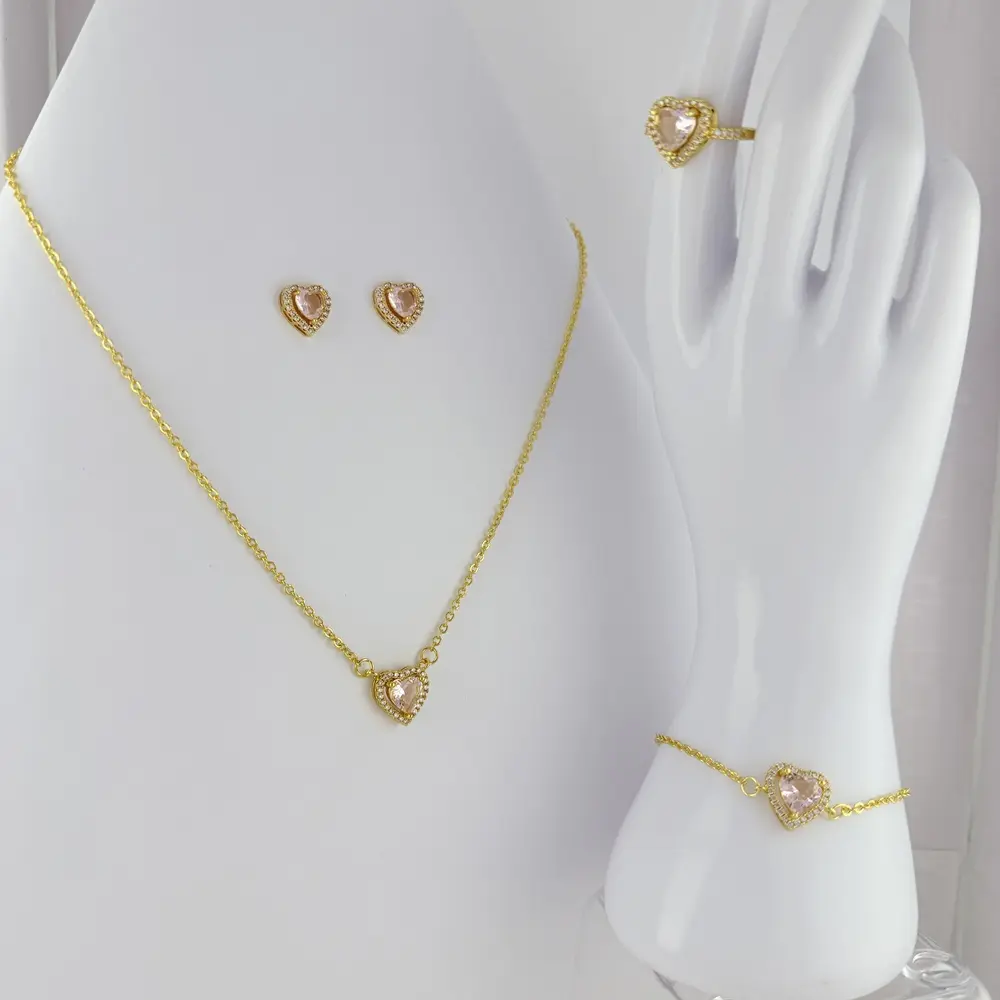 Set completo en rodinado gold corazón pandora cristal color surtido