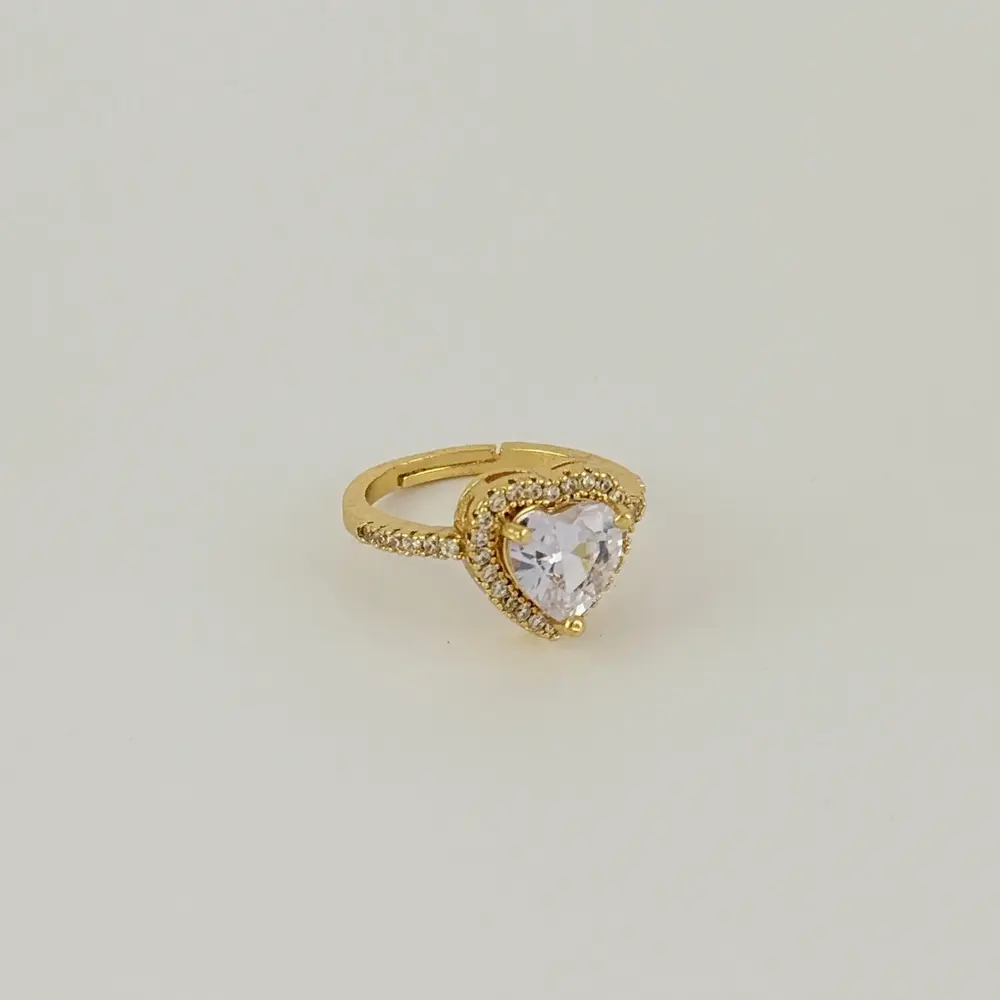 Anillo ajustable en rodinado gold corazón pandora cristal color surtido