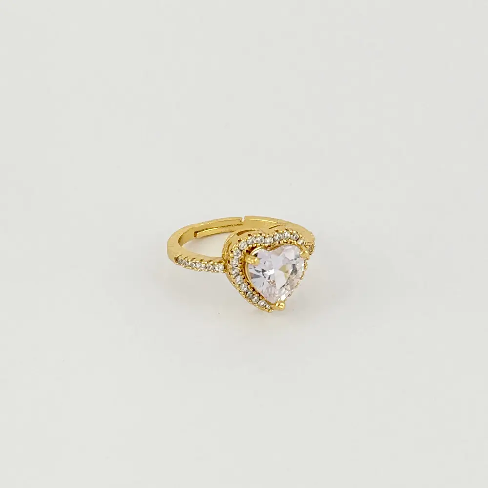 Anillo ajustable en rodinado gold corazón pandora cristal color surtido