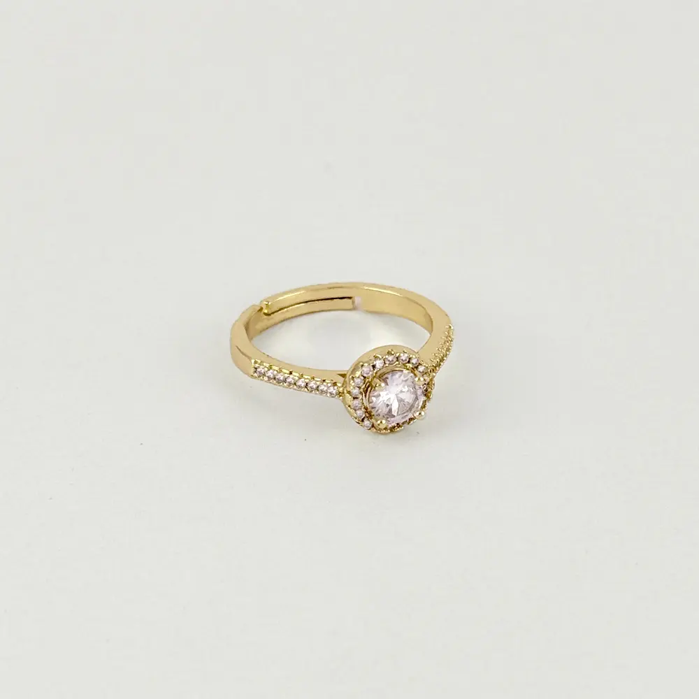 Anillo ajustable en rodinado gold cristal redondo blanco estilo pandora
