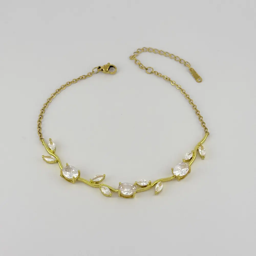 pulsera en rodinado gold Tulipán con cadena cristales colores surtidos