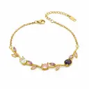 Tobillera en Acero gold Tulipán con cadena cristales colores surtidos