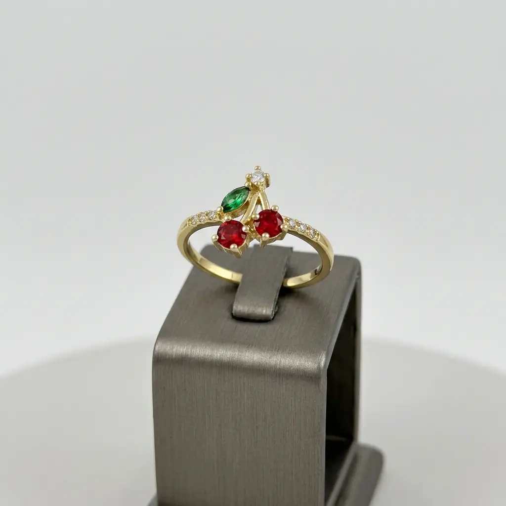Anillo ajustable en rodinado gold cherry cristal 