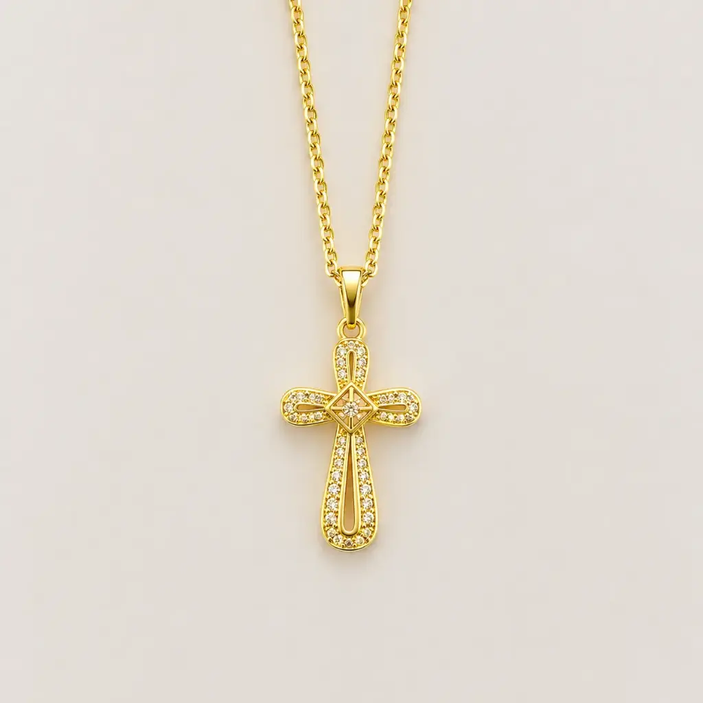 Cadena en rodinado gold cadena especial dije microcirconia cruz