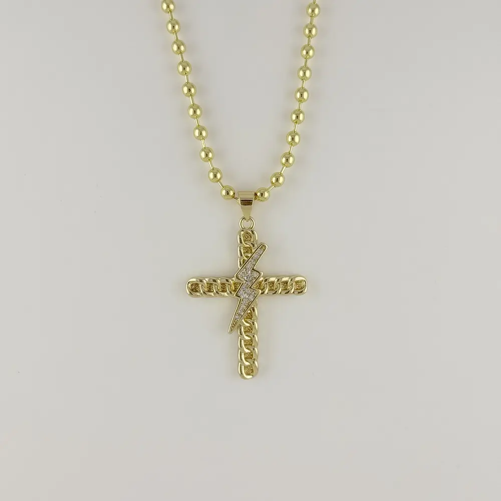 Cadena en rodinado gold cadena especial dije microcirconia cruz