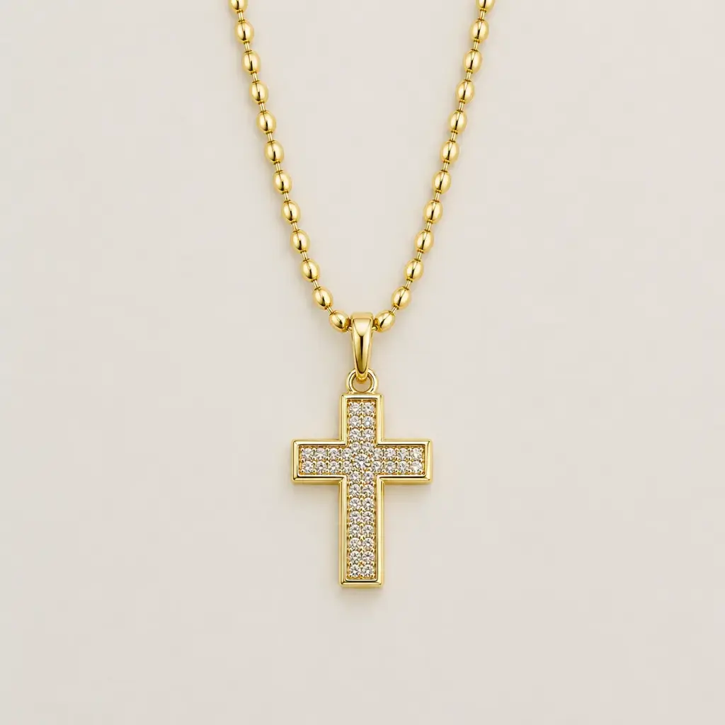 Cadena en rodinado gold cadena especial dije microcirconia cruz