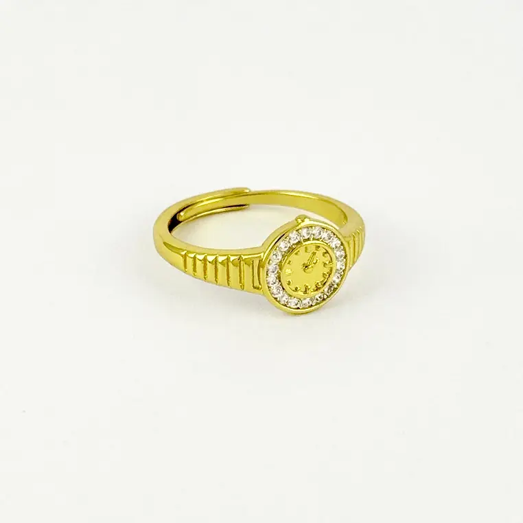 Anillo en rodinado gold / silver figura reloj microcircones