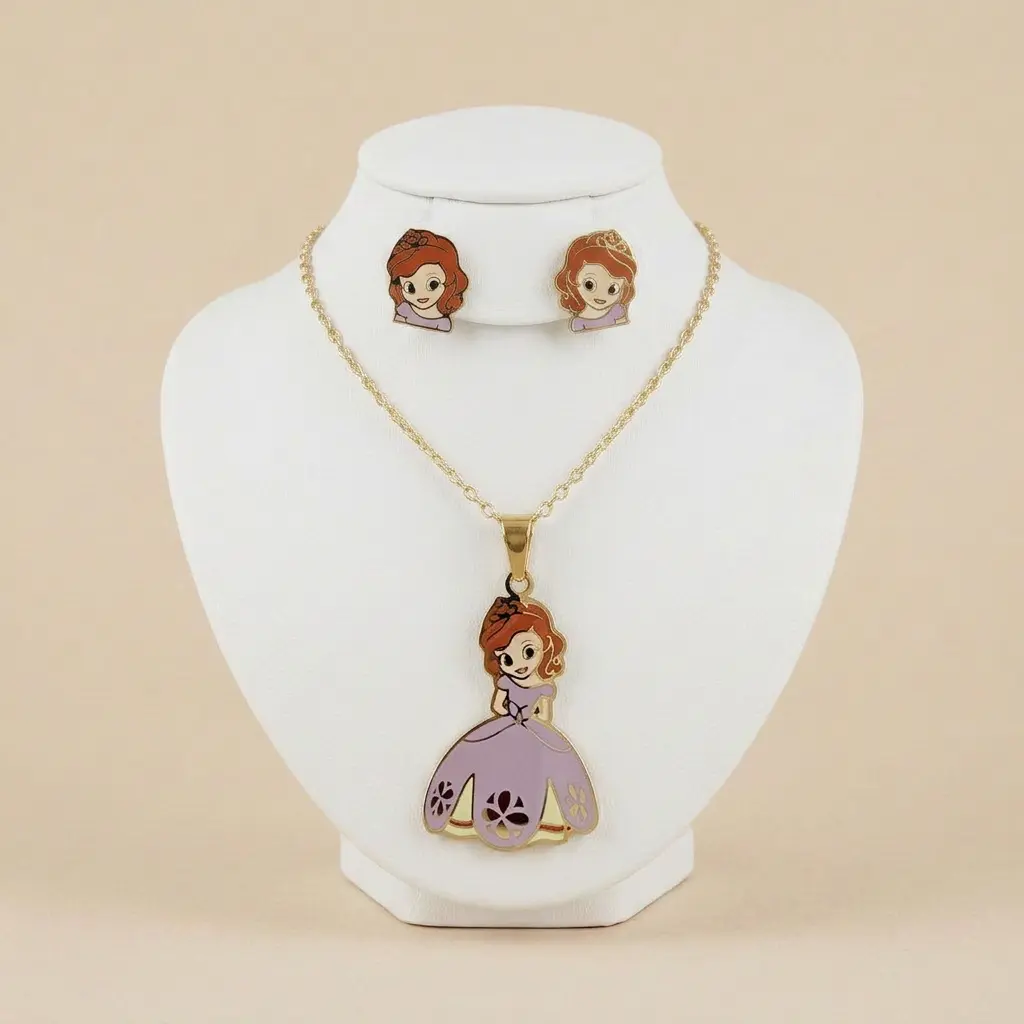 Set esmaltado en acero gold para niñas figura princesita Sofía