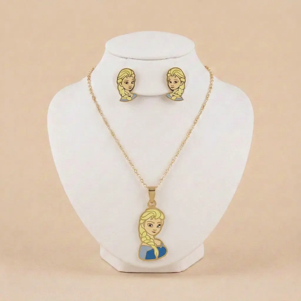 Set esmaltado en acero gold para niñas figura Frozen
