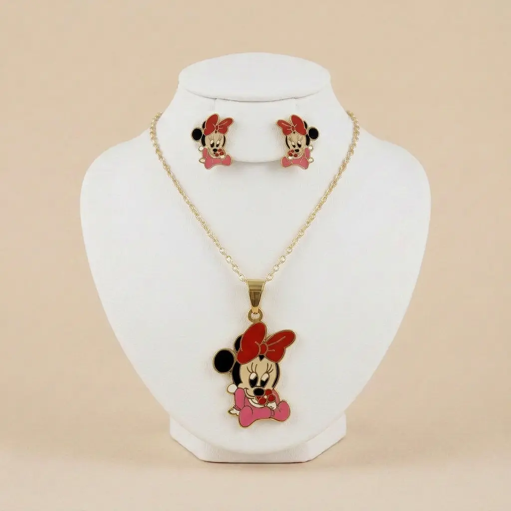 Set esmaltado en acero gold para niñas figura Minnie