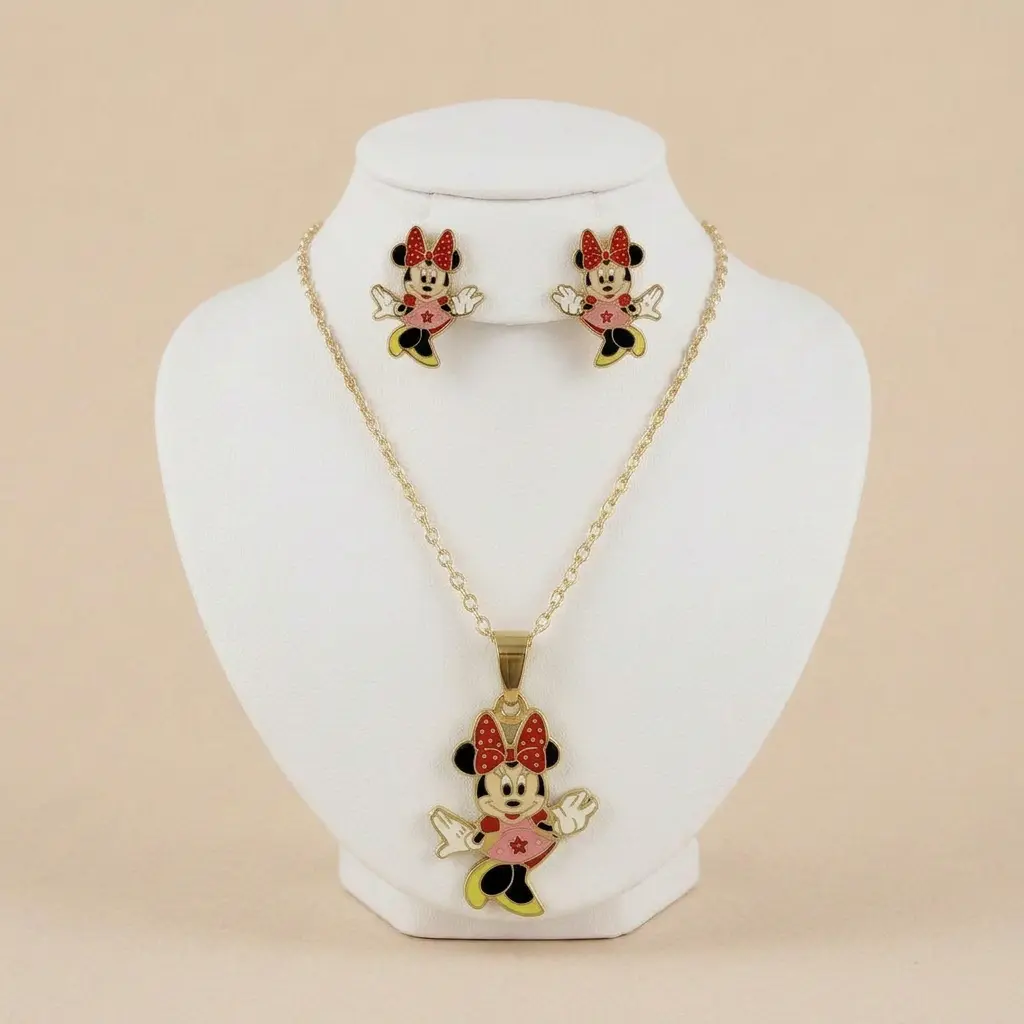 Set esmaltado en acero gold para niñas figura Minnie