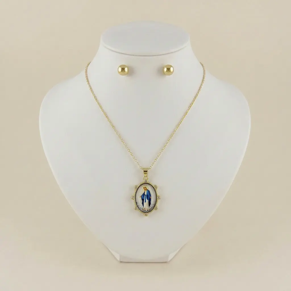 Set en rodinado gold medalla foto imagen virgen Milagrosa