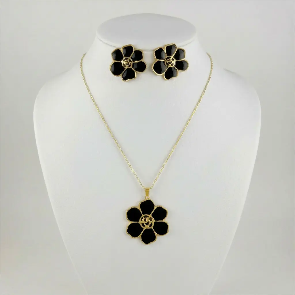 Juego en acero gold flor esmaltada