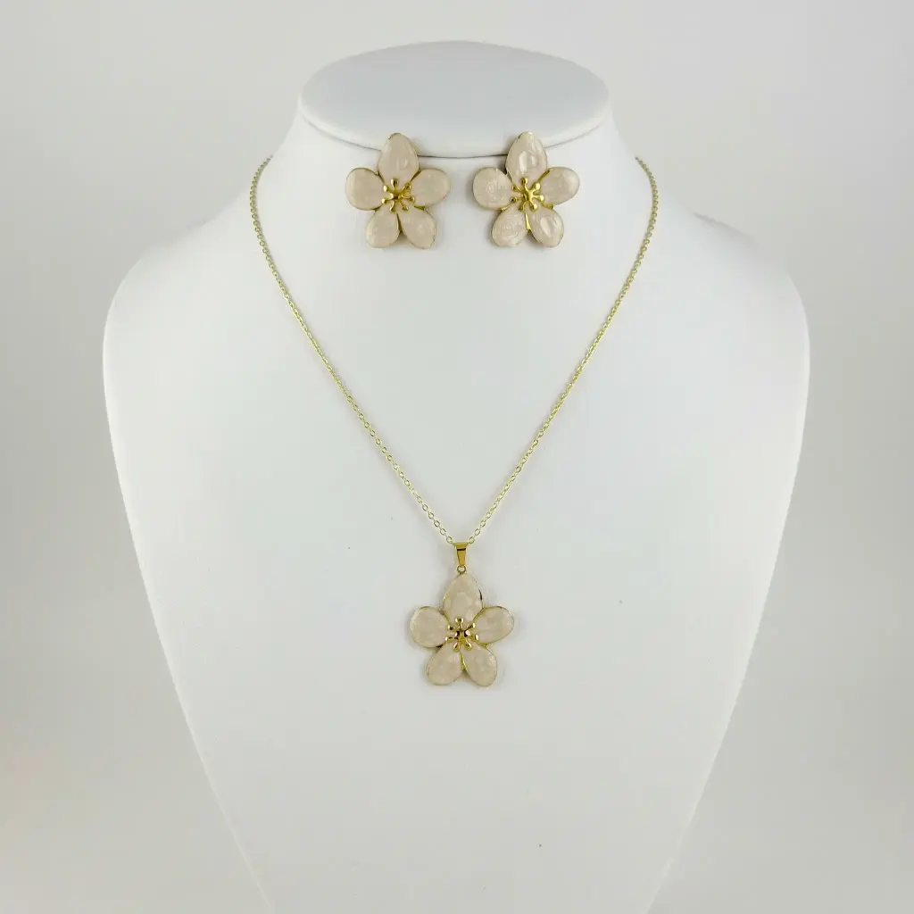Juego en acero gold flor esmaltada