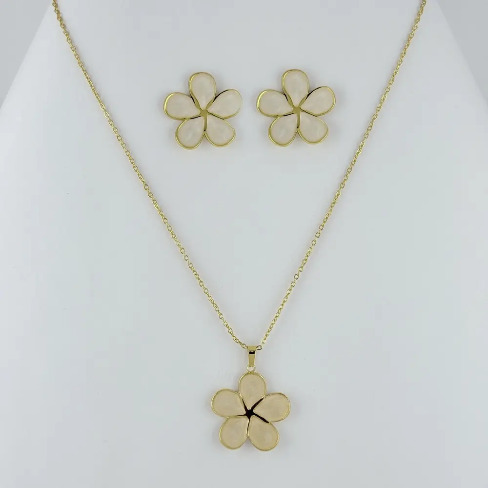 Juego en acero gold flor esmaltada