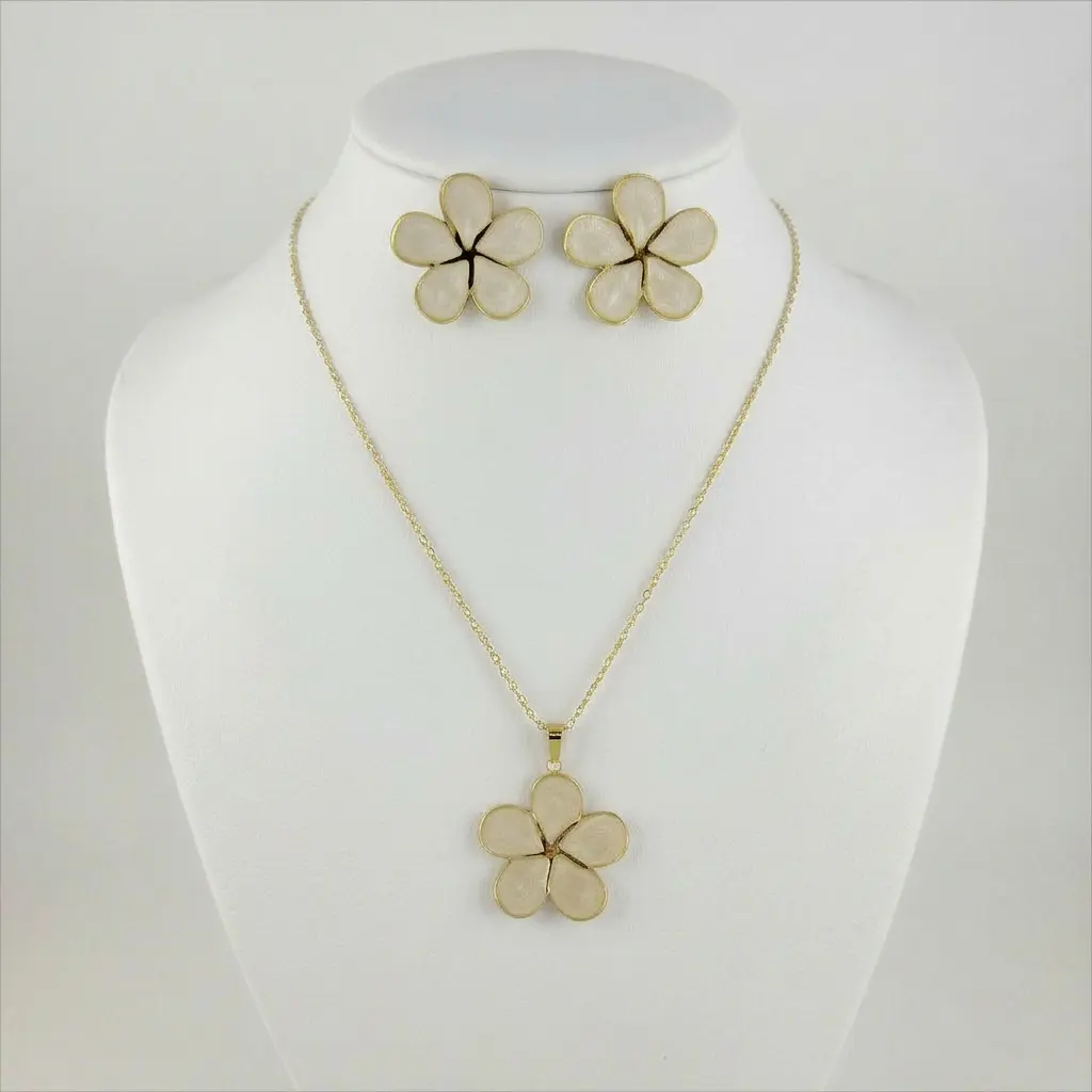 Juego en acero gold flor esmaltada