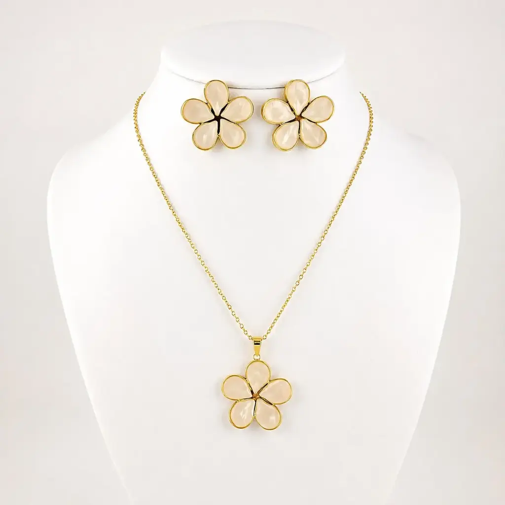 Juego en acero gold flor esmaltada
