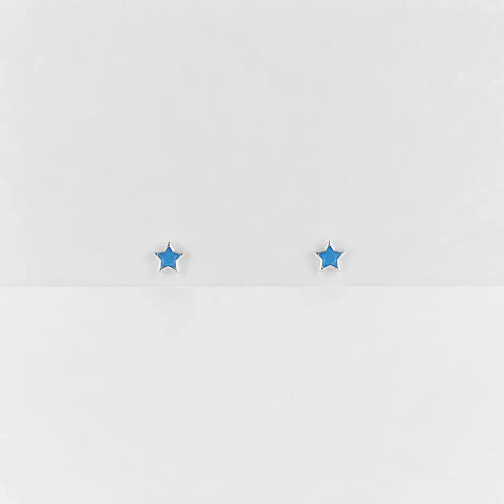 Aretes en Plata ley 925 estrella mini circón turquesa