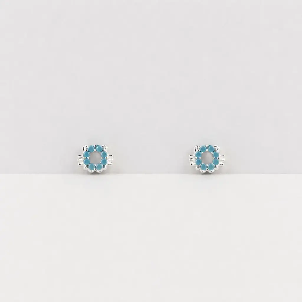 Aretes en Plata ley 925 hello kitty mini microcircón turquesa